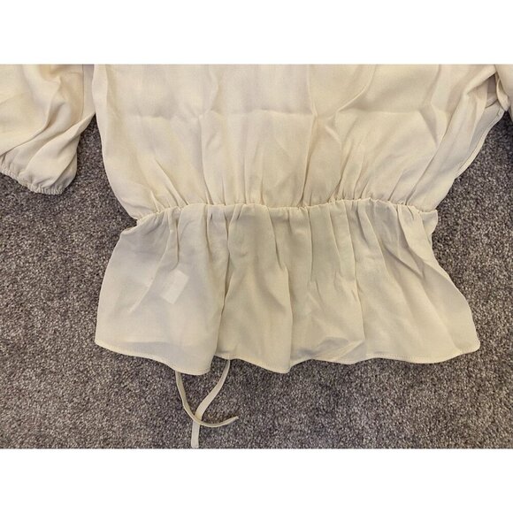 Express Women's Faux Wrap Puff Sleeve Peplum Top Sandshell Size XS - NWT $54 - Picture 7 of 16